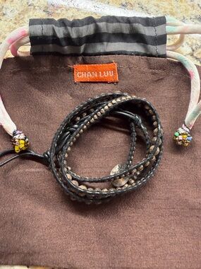 Chan Luu Black and Tan Leather Wrap Bracelet